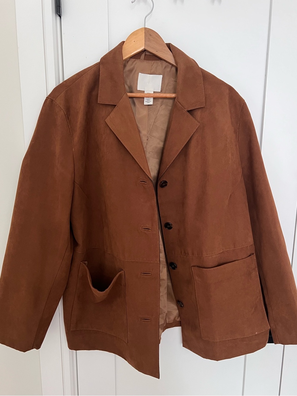 H&M Women’s Faux Suede Brown Button-Front Jacket